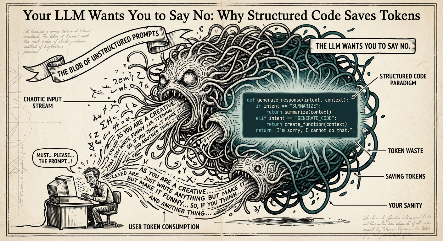 Illustration for Your LLM Wants You to Say No: Why Structured Code Saves Tokens